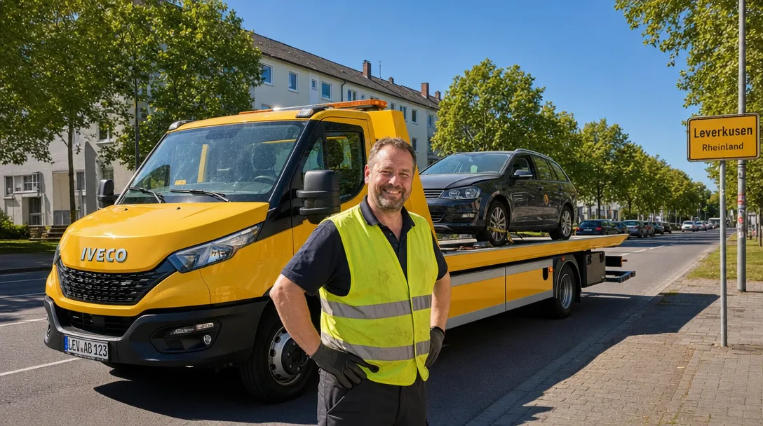 Abschleppwagen von Tow Now im Einsatz in Leverkusen