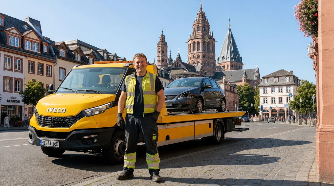 Abschleppwagen von Tow Now im Einsatz in Mainz